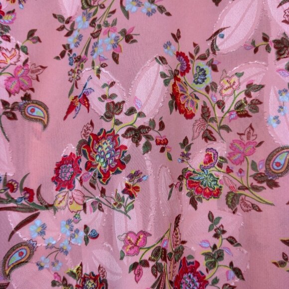 Loft Blouse Shirt XXS Petite Pink Floral Long Balloon Sleeve Semi Sheer Textured - Picture 4 of 11